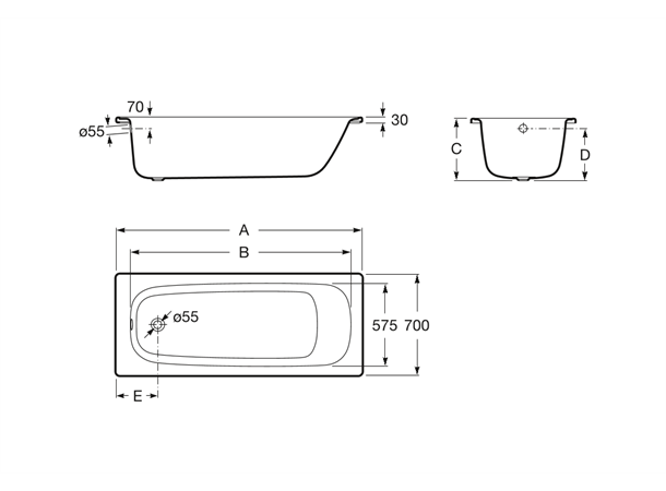 Badekar Roca Contesa 140x70cm hvit