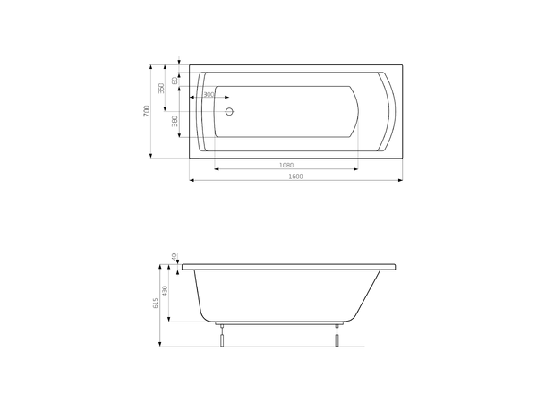 Badekar Roca Linea 160x70cm hvit