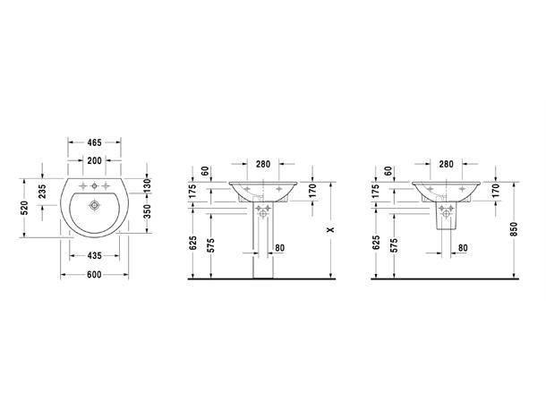 Duravit Darling New Vegghengt Servant - 3 kranhull - 47x35cm - WonderGliss