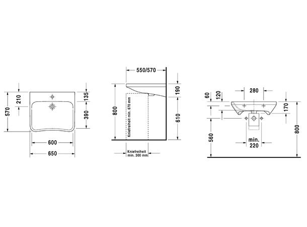 Duravit DuraStyle Vital Sykehusmodell - Uten kranhull - 65x57cm - Hvit -