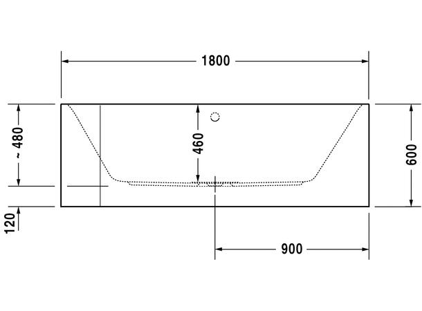 Hjørnebadekar Duravit Happy D.2 180x80cm høyre side, hvit