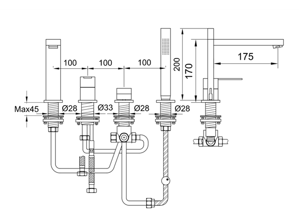 Kohlman Kar-/dusjbatteri Excelent 4-hulls - Krom -