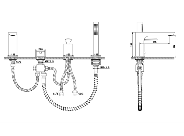 Kohlman Kar-/dusjbatteri Experience Black 4-hulls - Svart matt -