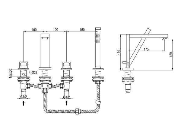 Kohlman Kar-/dusjbatteri Nexen 4-hulls - Krom -