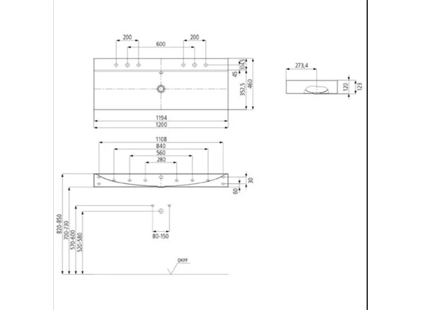 Vegghengt Servant Kaldewei Silenio Stål - 120 x 46 cm - Hvit - modell 3046