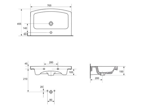 Vegghengt servant Cersanit Easy 70.5x45.5 cm - Hvit