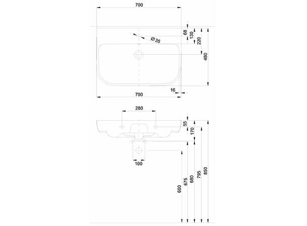 Vegghengt servant Kolo Traffic 70x48 cm - Hvit