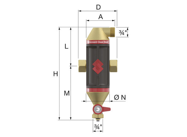 3/4'' Mikrobobleutskiller Flamco Clean Smart Luft og smuss utskiller