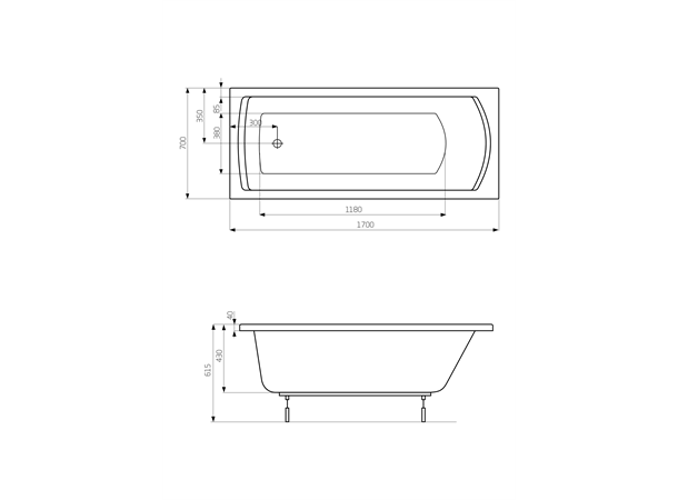 Badekar Roca Linea 170x70cm hvit