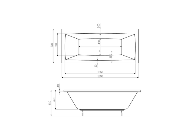 Badekar Roca Vita 180x80cm hvit