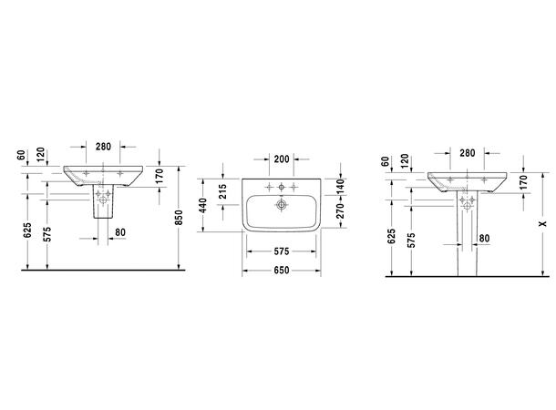 Duravit DuraStyle Vegghengt Servant - 1 kranhull - 65x44cm - Hvit -