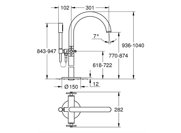 Grohe Atrio Badekarbatteri frittstående 2-greps - Krom -