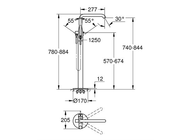 Grohe Essence Badekarbatteri 1-greps - Frittstående - Krom -