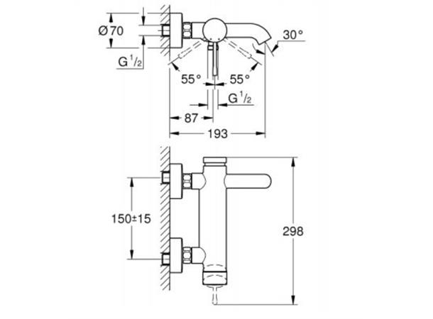 Grohe Essence Kar-/dusjbatteri - Rustfritt stål -