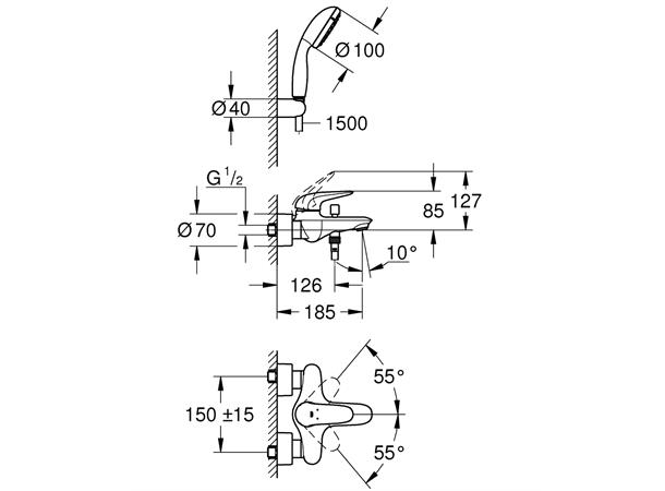 Grohe Kar-/dusjbatteri Eurostyle - Krom -