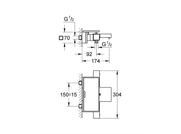 Grohe Kar-/dusjbatteri Grohtherm Cube med termostat - Krom -