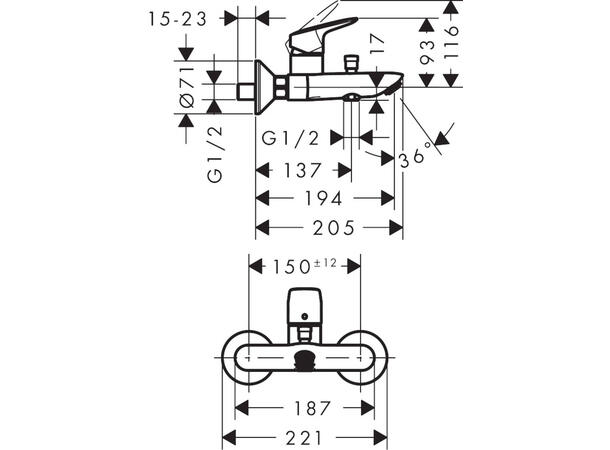 Hansgrohe Logis Kar-/dusjbatteri - Krom -