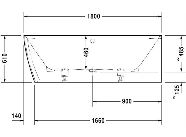 Hjørnebadekar Duravit DuraSquare 180x80cm høyre side, hvit