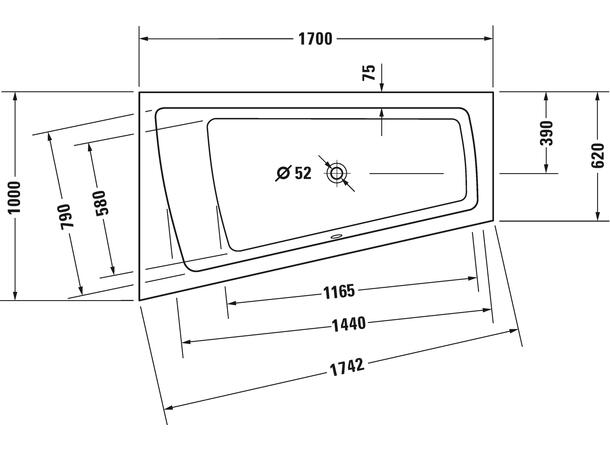 Hjørnebadekar Duravit Paiova 170x100cm venstre til innbygging, hvit