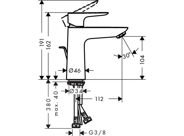 Servantbatteri Hansgrohe TALIS E 110 1-greps - Med bunnventil - Svart matt -