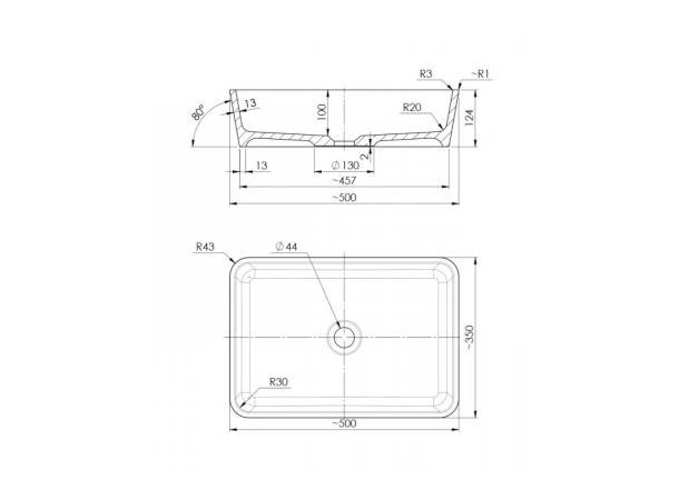 Toppmontert Servant Omnires Marble+ 50 x 35 cm - hvit