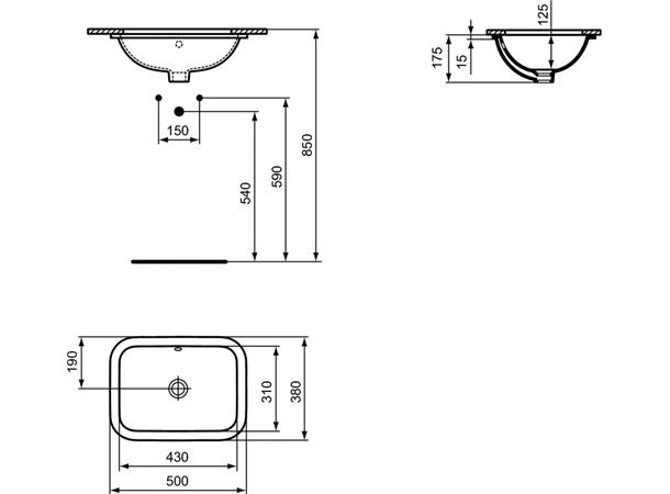 Underlimt Servant Ideal Standard Connect 43 x 31 cm - hvit