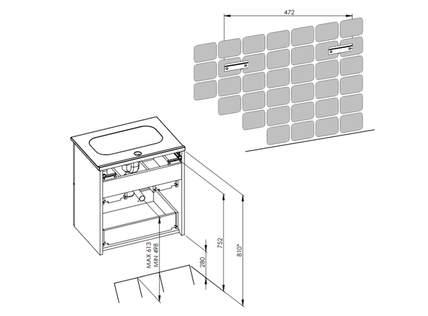 Underskap med servant Elita Street Plus - 50 cm - Hvit