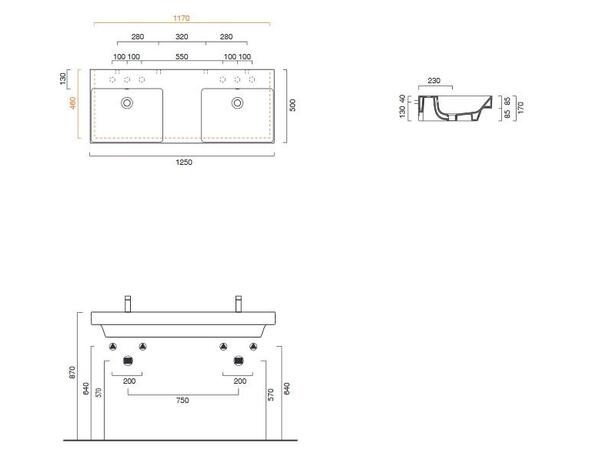 Vegghengt servant Catalano Zero 125x50 cm - Hvit - Cataglaze