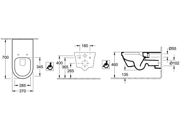 Vegghengt toalett V&B Architectura Vita 37x70cm For funksjonshemmede DirectFlush