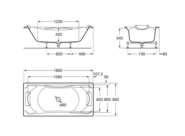 Badekar Roca BeCool 180x90cm hvit