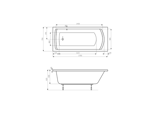 Badekar Roca Linea 170x75cm hvit