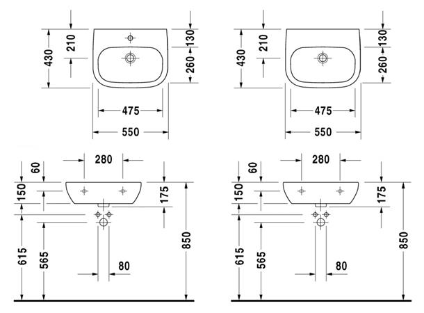 Duravit D-Code Sykehusmodell - 1 kranhull - 55x43cm - Hvit -