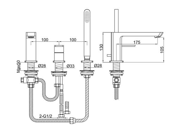 Kohlman Kar-/dusjbatteri Foxal 3-hulls - Krom -