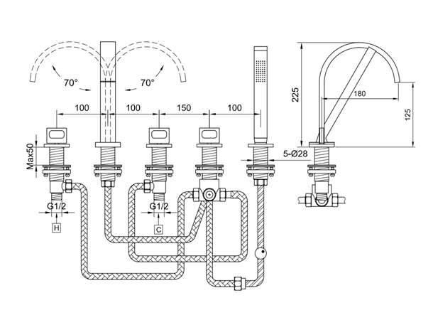 Kohlman Kar-/dusjbatteri Nexen-s 5-hulls - Krom -