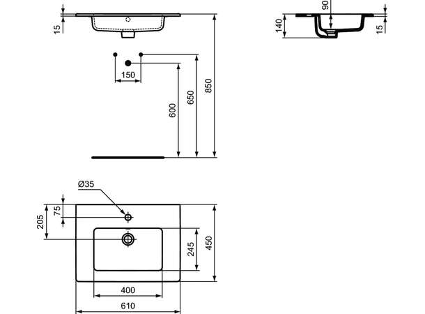 Møbelservant Ideal Standard Tempo 61x45 cm - Hvit