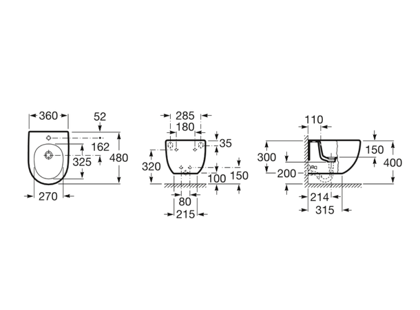 Roca Meridian Compacto Vegghengt Bidet - 48x36 cm - Hvit - Compact - Maxi Clean