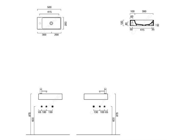 Vegghengt servant Catalano Verso 50x25 cm - Hvit matt - Cataglaze