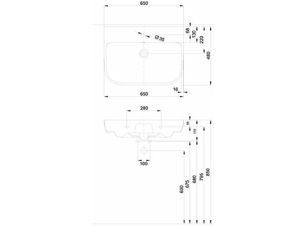 Vegghengt servant Kolo Traffic 65x48 cm - Reflex - Hvit