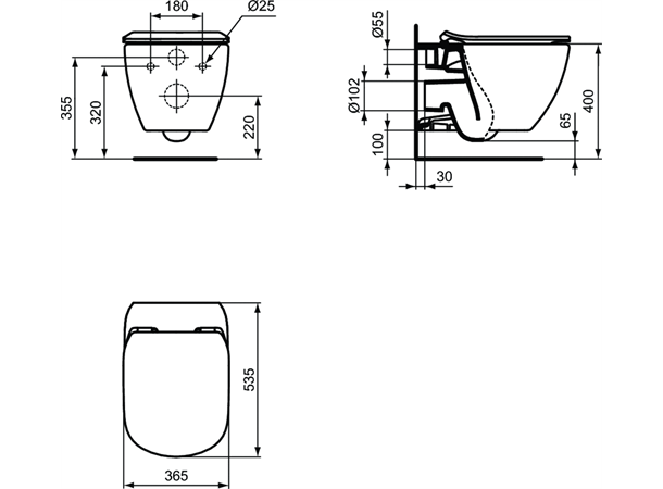 Vegghengt toalett Ideal Standard Tesi 36.5x53.5cm - Rimless - Uten lokk - Hvit