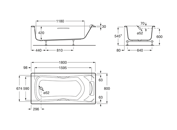 Badekar Roca BeCool 180x80cm hvit