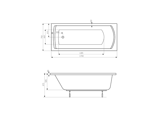 Badekar Roca Linea XL 170x75cm hvit