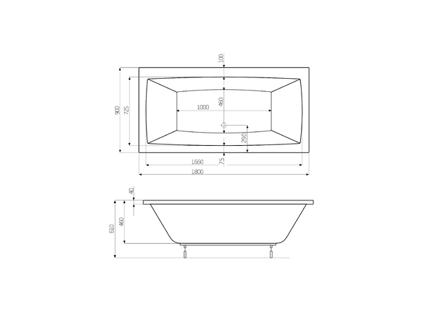 Badekar Roca Vita 180x90cm hvit