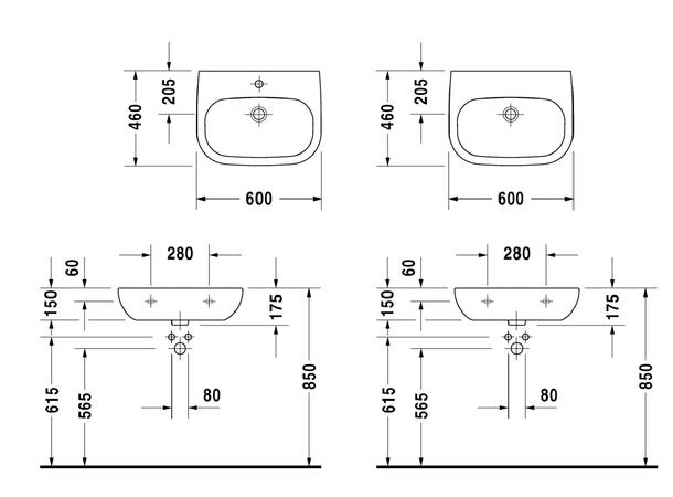 Duravit D-Code Sykehusmodell - Uten kranhull - 60x46cm - Hvit -