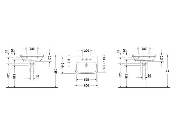 Duravit DuraStyle Vegghengt Servant -1 kranhull - 60x44cm - Hvit -