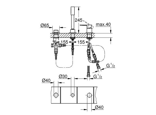 Grohe Kar-/dusjbatteri Lineare 3-hulls - Krom -