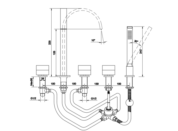 Kohlman Kar-/dusjbatteri Axis 5-hulls - Krom -