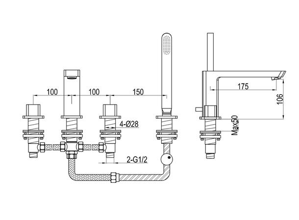 Kohlman Kar-/dusjbatteri Foxal 4-hulls - Krom -