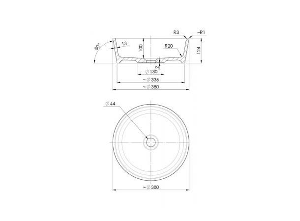 Toppmontert Servant Omnires Marble+ 38 cm - hvit