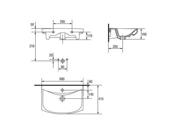 Vegghengt servant Cersanit Carina 60x41.5 cm - Hvit