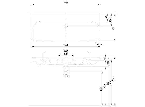 Vegghengt servant Kolo Traffic 120x48 cm - Hvit